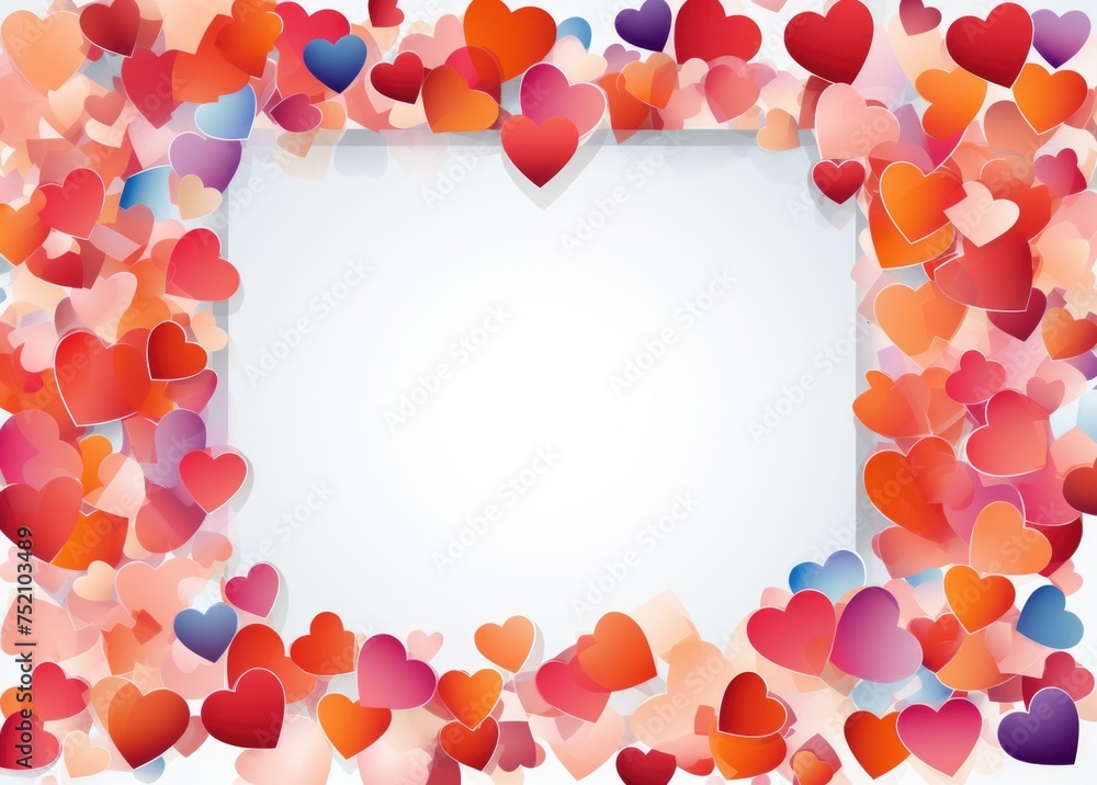 Poster a frame with many hearts on it and a white background. generative ai.
