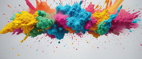 Set of rainbow colored powder explosion paints burst
