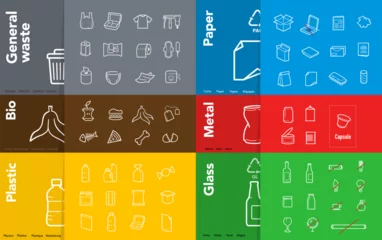 Fototapeten Ready sets of icons for separating trash. Vector elements are made with high contrast, well suited to different scales and on different media. Ready for use in your design. EPS10. © realstockvector