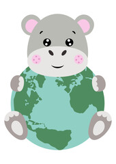 Cute hippo with a globe