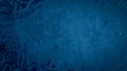 Arabic calligraphy wallpaper on a wall with a blue background and old paper interlacing. Translate "Arabic letters"