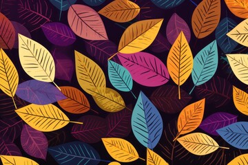 Whimsical and artistic composition with a scattered leaf pattern, forming a visually engaging and lively backdrop, Generative AI