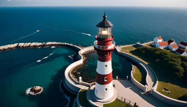 A panoramic view from the top of a lighthouse