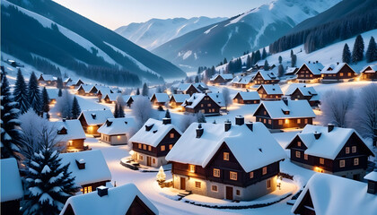 A snow-covered village in the heart of winter