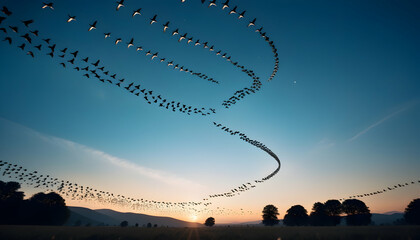 Birds flocking together in a mesmerizing formation