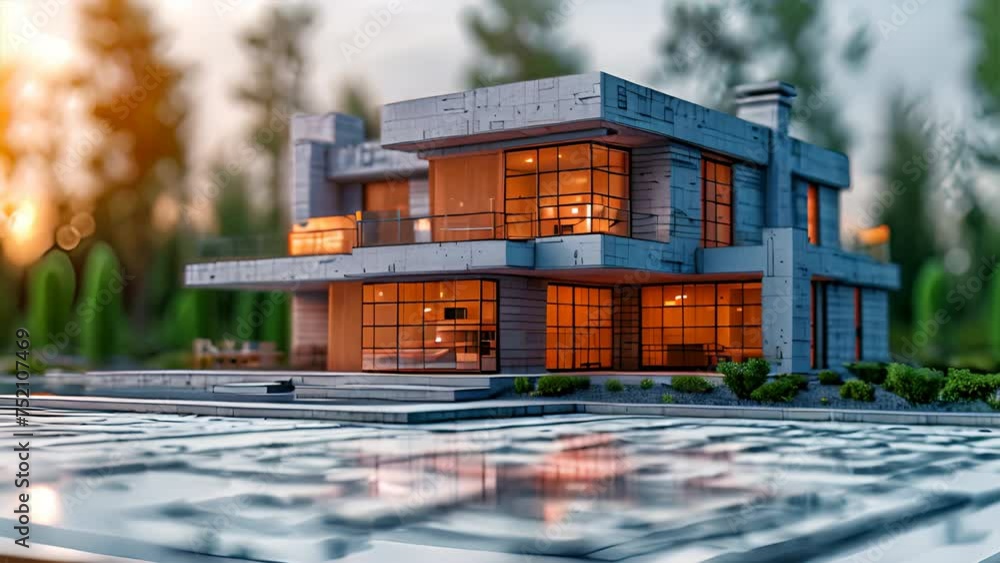 Poster blueprint for a new house, new building on background. architecture design concept. generative ai