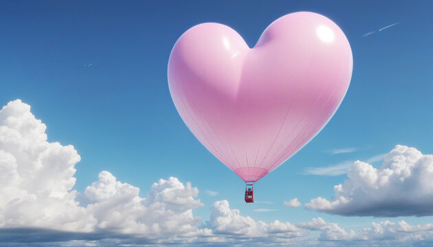 Clip art of pink heart mark in blue sky in anime style