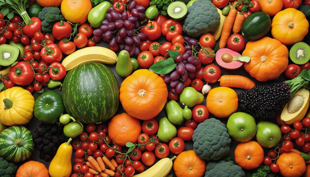 Abundance Healthy fresh rainbow colored fruits and vegetables