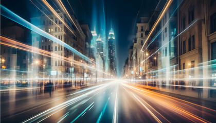 Fototapeta na wymiar Surreal double exposure of city lights
