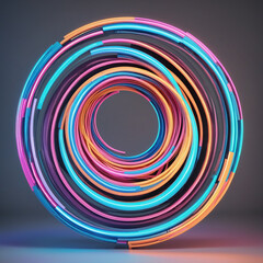 a swirl of interconnected neon lines abstract shape, 3d render style, isolated on a transparent background