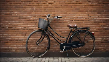 Fotobehang Vintage bicycle against a rustic brick wall © Dragon Stock
