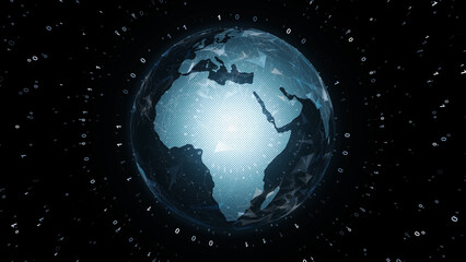 Earth globe with binary numbers illustration background.
