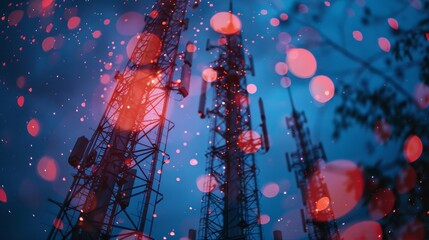 transformation of telecommunications through the lens of 5G towers, heralding unprecedented connectivity - obrazy, fototapety, plakaty