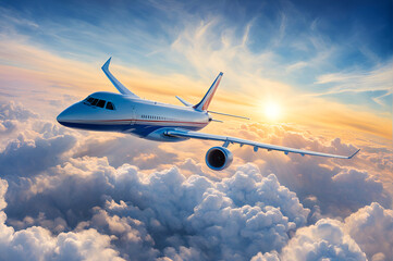 Fototapeta na wymiar airplane flying over the clouds. transportation.