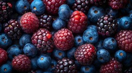 background of blackberries, blueberries and raspberries, fresh, summer, healthy