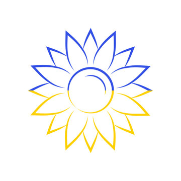sunflower symbol of ukraine, lineart, national flag colors blue and yellow, simple vector illustration