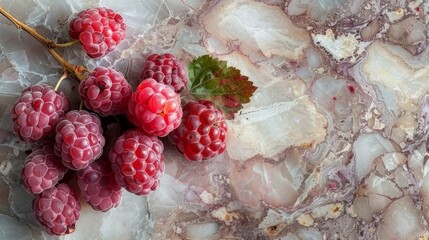 raspberries on the marble countertop, table, fresh