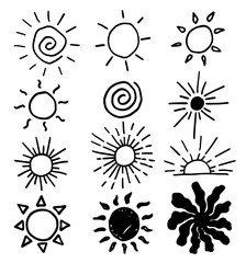 Doodle suns. Set of suns.Vector set
