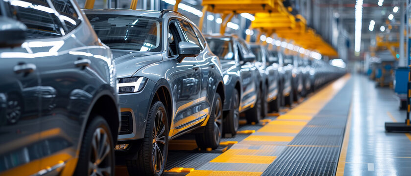 world mass production car electric assembly line model Prepare for export and sale background banner copy space area