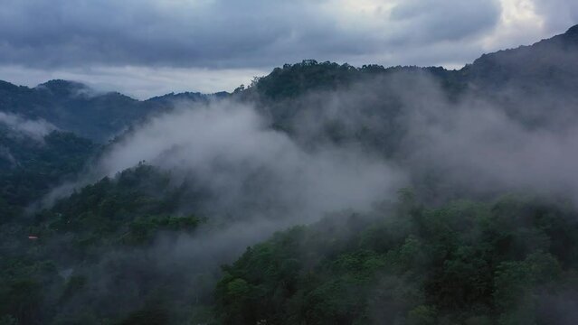 Mountains and hills through fog and clouds. Sri Lanka.