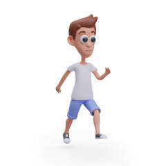 Funny man, boy running forward. Male character in tshirt and shorts jogging