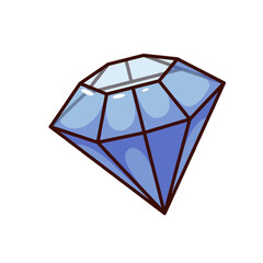 Groovy cartoon blue diamond. Funny retro crystal diamond and precious gemstone, brilliant treasure and premium quality mascot, cartoon luxury jewelry sticker of 70s 80s style vector illustration