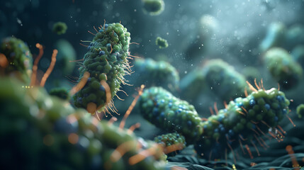 close up of colorful bacteria and virus in human body.  - obrazy, fototapety, plakaty
