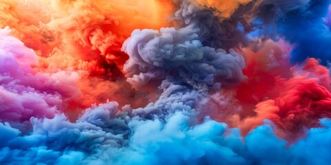 Fototapeta na wymiar Dramatic cloud explosion with vibrant red, blue, and orange hues.