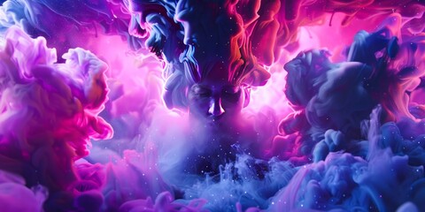 Fototapeta premium Abstract swirls of pink and blue with a dreamlike, fluid elegance.