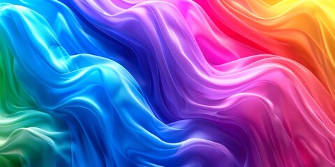 Obraz premium Vibrant rainbow silk waves, colorful texture, fluid abstract art, background.