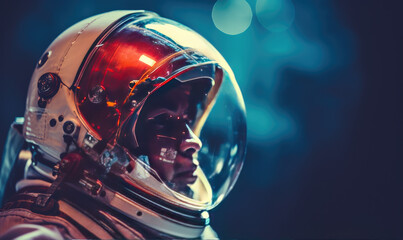 Profile portrait of astronaut in helmet - obrazy, fototapety, plakaty