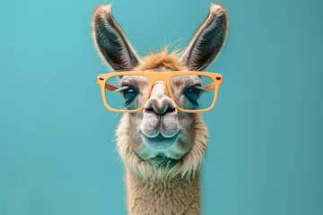 Zelfklevend Fotobehang Lama a llama wearing orange glasses