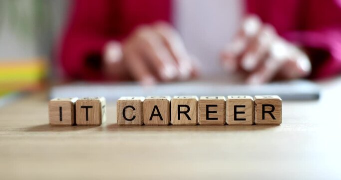 IT career and hands of female IT specialist working on computer. Career and work in the field of information technology remotely