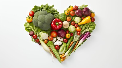 Heart-shaped vegetables on white background.