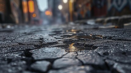 Image of a city street marred by potholes.