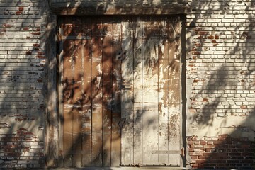 a wooden door in a brick building