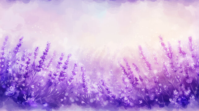 Soothing lavender fields illustration in watercolor style with soft purple tones