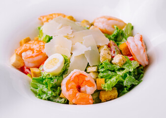 Caesar Salad with shrimps top view