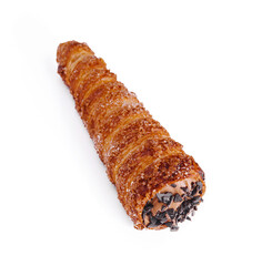 Sweet tube with whipped cream isolated on white