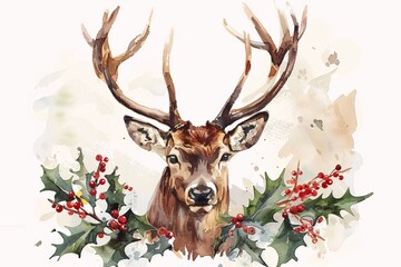 a watercolor of a deer with antlers