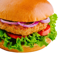 hamburger with juicy chicken burger isolated on white