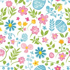 spring flowers easter pattern on white background