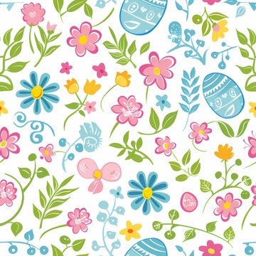 spring flowers easter pattern on white background