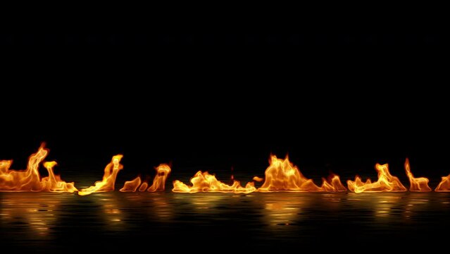 Realistic fire flame on a black background. Video of flames and fire patterns. 4K Smooth looping animation.