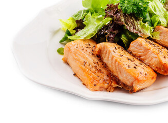 Delicious grilled roasted salmon fillets or steaks
