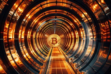 a tunnel with a bitcoin sign