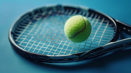 Tennis racket and ball on the tennis court.