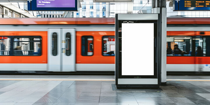 empty white blank billboard in train station, Mock up white blank Billboard Media Advertising Poster template at  train Station city street