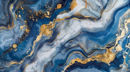 Sophisticated gold-veined blue marble design. Abstract blue and gold marble texture. Fluid art...