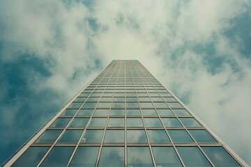 Fototapeta na wymiar Bottom up view on glass skyscraper.
